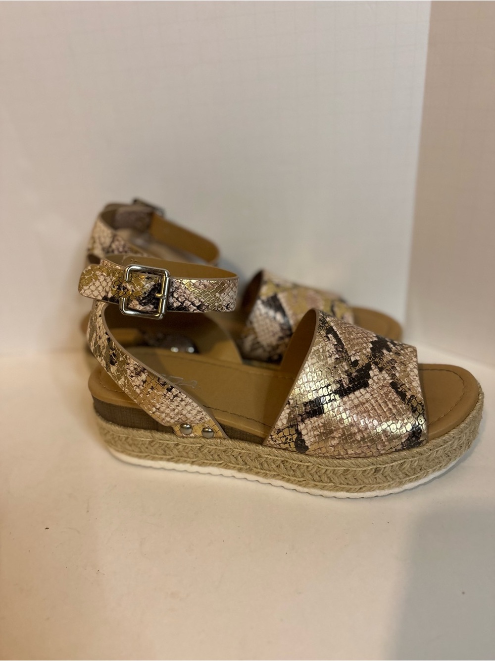 Soda Snake-Print Espadrille Platform Sandals in Taupe/Pink